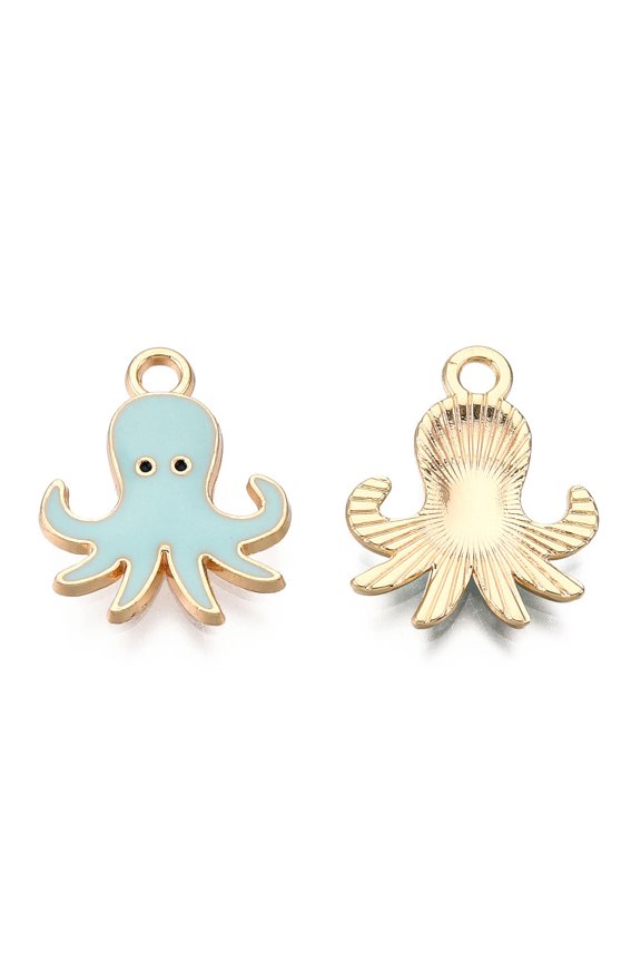 Alloy Enamel Pendants Light golden Octopus Light Sky Blue 20x16x2mm Hole: 2mm 100pcs