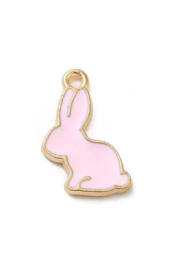 Alloy Enamel Pendants Light golden Rabbit Charm Pearl Pink 17x11x1.5mm Hole: 1.5mm