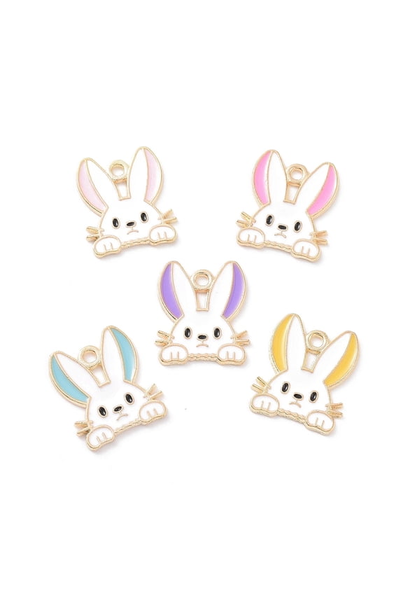 Alloy Enamel Pendants Light golden Rabbit Head Charm Mixed color 16x14x1mm Hole: 1.5mm
