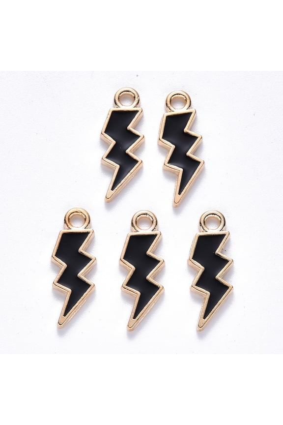 Alloy Enamel Pendants Lightning Bolt Light Gold Black 20x7x1.5mm Hole: 2mm Gold