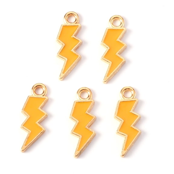 Alloy Enamel Pendants Lightning Bolt Light Gold Orange 20x7x1.5mm Hole: 2mm