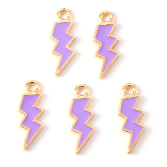 Alloy Enamel Pendants Lightning Bolt Light golden Purple 20x7x1.5mm Hole: 2mm