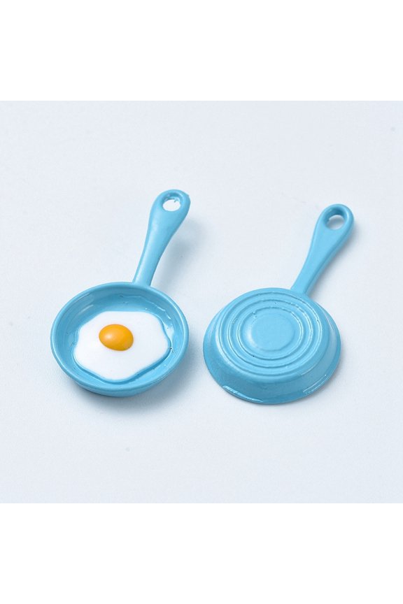 Alloy Enamel Pendants Pan with Fried Egg/Poached Egg Deep Sky Blue 28x4~14.5x1.5~3mm Hole: 1.5mm