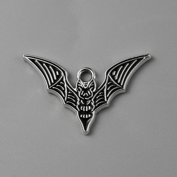 Alloy Enamel Pendants Platinum Bat Charm Black 17x25.5x1mm Hole: 1.8mm