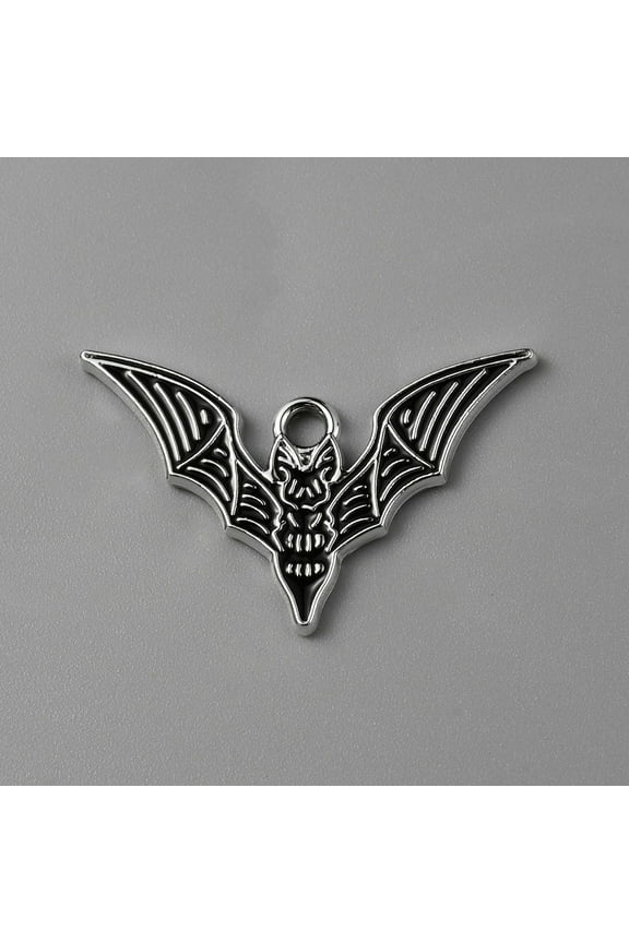 Alloy Enamel Pendants Platinum Bat Charm Black 17x25.5x1mm Hole: 1.8mm