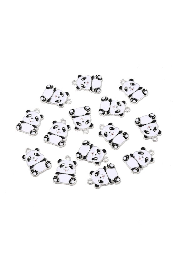 Alloy Enamel Pendants Platinum Panda White 27.5x21x2mm diy