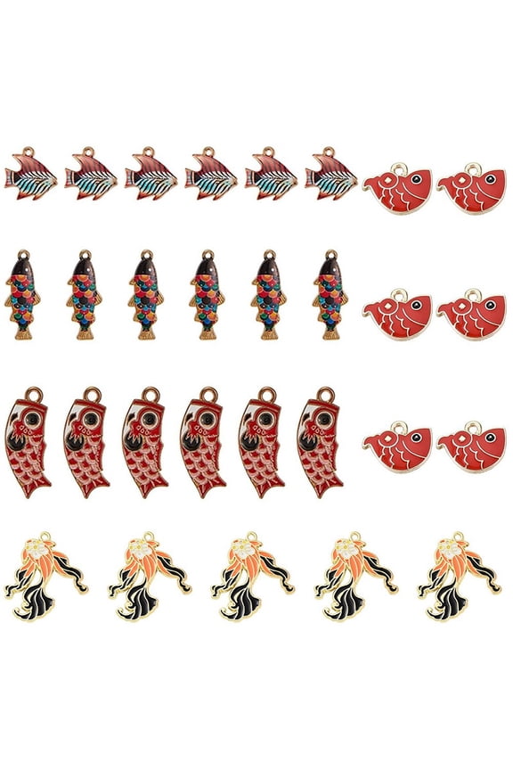 Alloy Enamel Pendants Printed Alloy Pendants Fish Mixed Color 7.4x7.2x1.7cm 30pcs/box