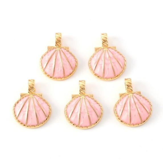 Alloy Enamel Pendants Shell Light Gold Pink 21x17x5mm Hole: 4x2.5mm
