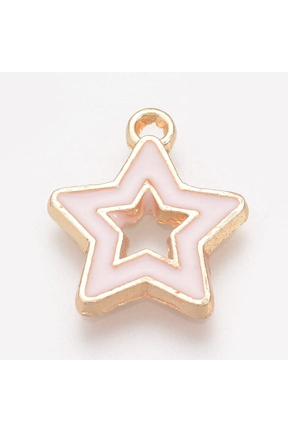 Alloy Enamel Pendants Star Misty Rose 16x14x1mm Hole: 1.5mm DIY