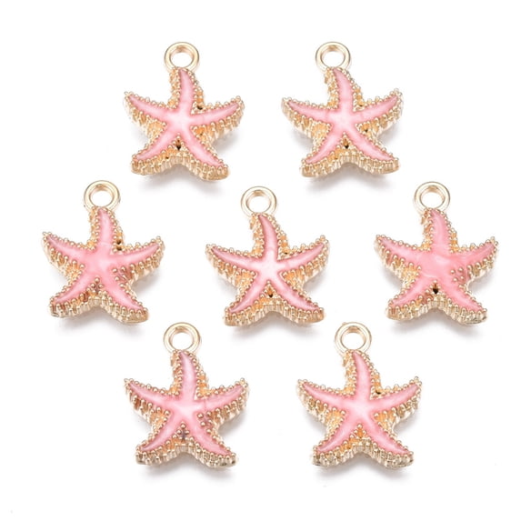 Alloy Enamel Pendants Starfish 18x15x3mm Hole: 2.5mm Light Gold Pink