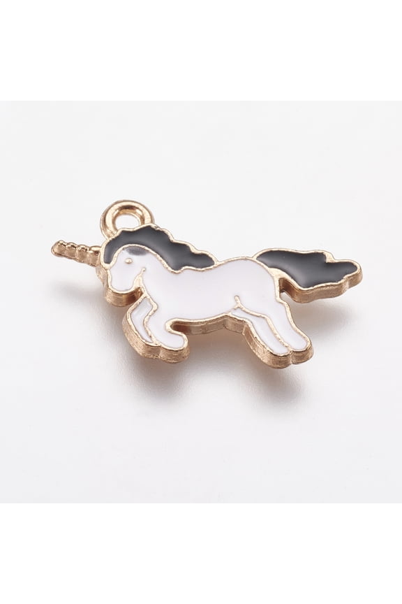 Alloy Enamel Pendants Unicorn Light golden Black 20x15x1.5mm Hole: 1mm