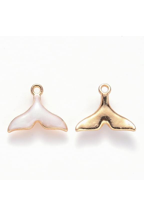 Alloy Enamel Pendants Whale Tail Shape Light Gold White 15x17.5x3mm Hole: 1.6mm