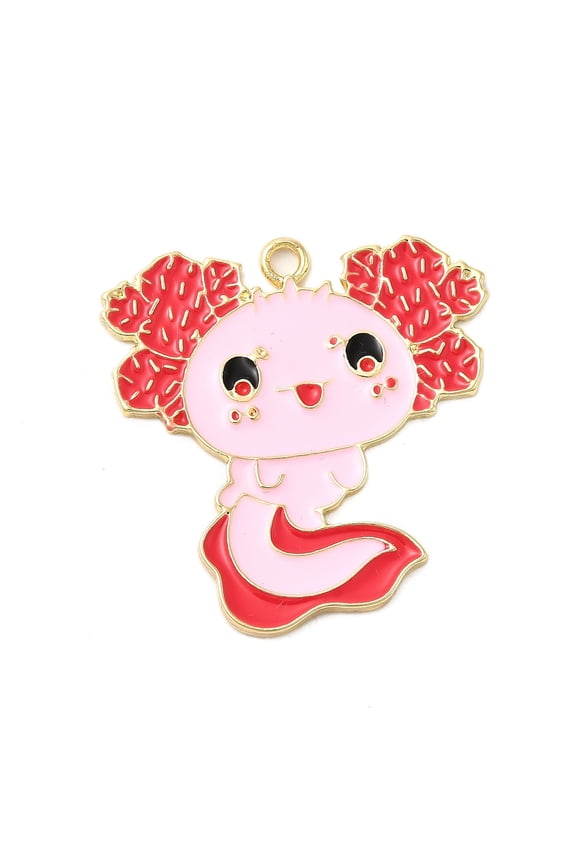 Alloy Enamel Pendants cCharm Golden Pink 32x30.5x1.5mm Hole: 2mm