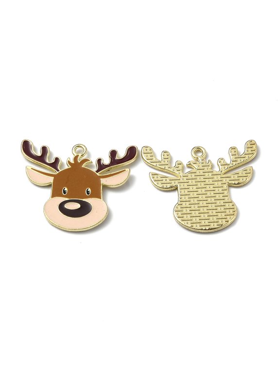 Alloy Enamel Pendants for Christmas Elk Christmas Reindeer/Stag Golden 24.5x29x1.3mm Hole: 1.6mm for DIY