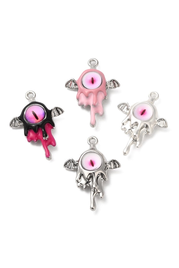 Alloy Enamel Pendants with Glass Lead Free & Cadmium Free Platinum Eye with Wings Charm Mixed color 32x23x10mm Hole: 1.6mm