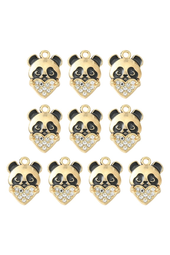 Alloy Enamel Pendants with Rhinestone Heart & Panda Charm Light Gold 20x14x2.5mm Hole: 2mm