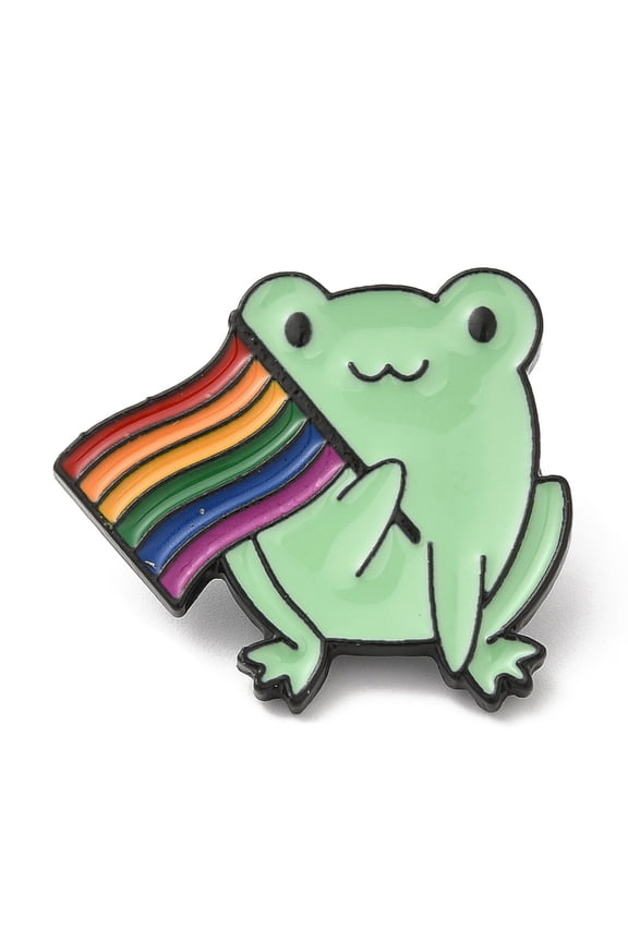 Alloy Enamel Pins Rainbow Pride Flag Frog Brooches Electrophoresis Black 24x27x1.8mm