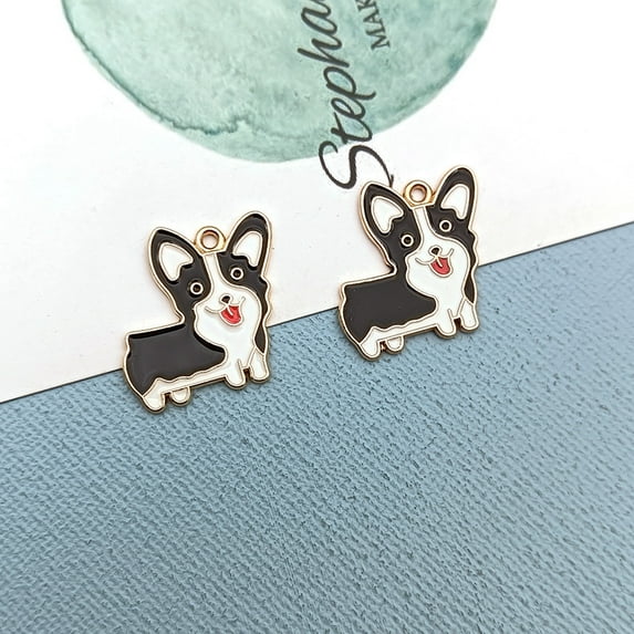 Alloy Enamel Puppy Pendants Cute Dog Charms Black 22x23mm