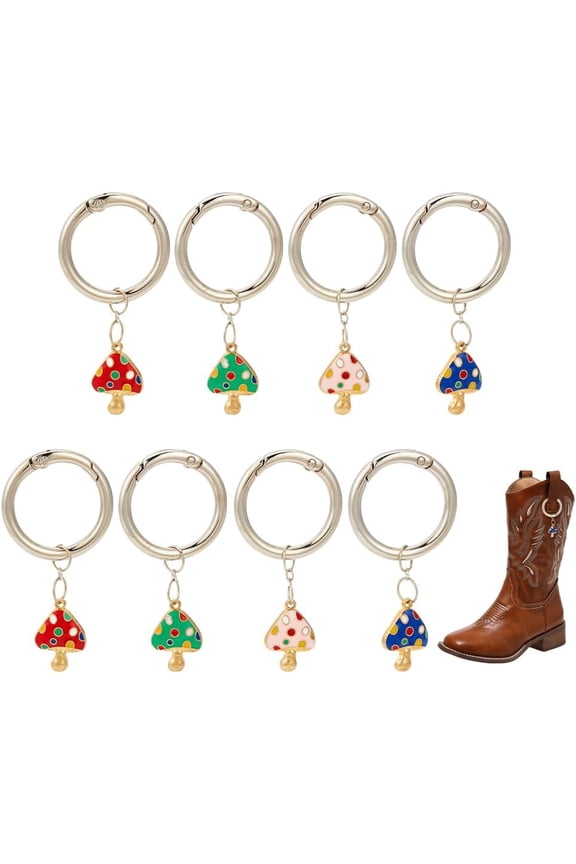 Alloy Enamel Shoe Charms with Spring Gate Rings Mushroom Charm for Boot Decoration Mixed Color 65mm 4 colors 2pcs/color 8pcs/set
