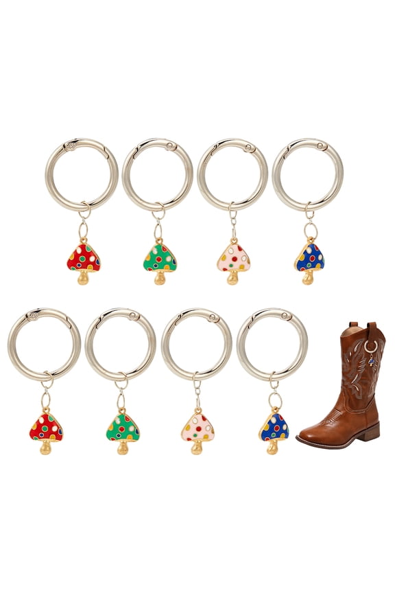 Alloy Enamel Shoe Charms with Spring Gate Rings Mushroom Charm for Decoration Mixed Color 65mm 4 colors 2pcs/color 8pcs/set