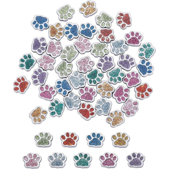 Alloy Enamel Slider Charms Dog Paw Prints Platinum Mixed Color 13x15.5x4.5mm Hole: 2x8mm 5pcs/color 45pcs/box