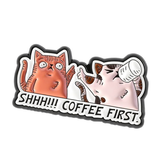Alloy Enameled Brooch Pin with Cartoon Cats Drinking Coffee Designs for Jewelry Lovers