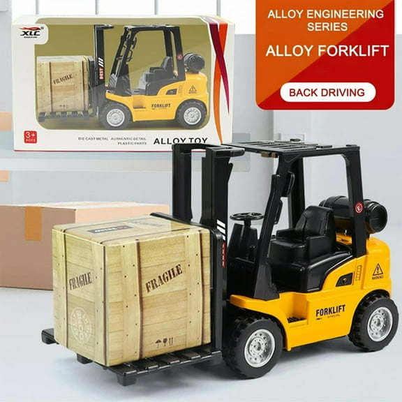 Alloy Engineering Forklift Toy, Realistic Die-Cast Model With Back Driving Function, For Boys And Girls As Kids Birthday Gift Toy, 1210-214 Chinese Color Box Packaging (1 Toy Per