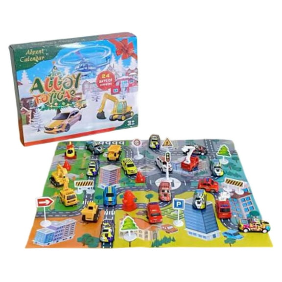 Alloy Engineering Vehicle Christmas Advent Calendar: Toy Sets with Mat Countdown Gift for Children, Perfect Stocking Filler