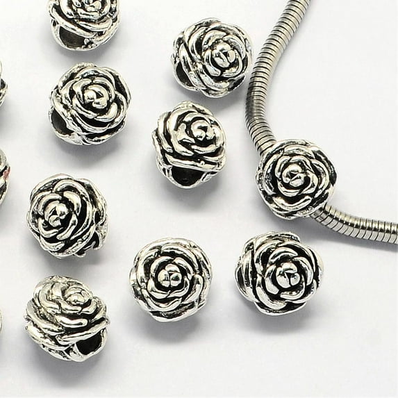 Alloy European Beads Large Hole Beads Flower Silver 12x11.5x10mm Hole: 5mm diy