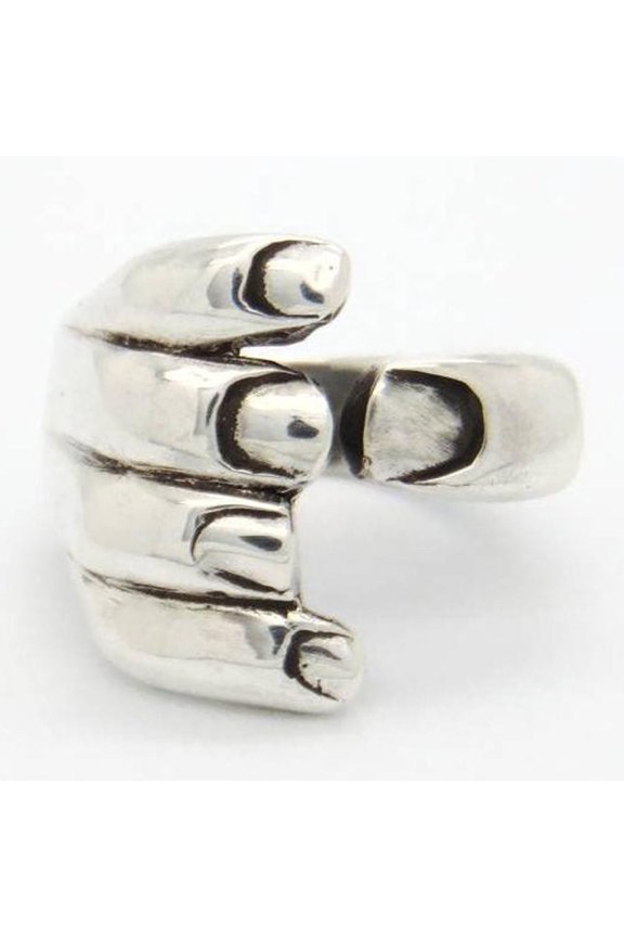 Womens Vintage Alloy Geometric Ring Adjustable Opening Handshake Design Ancient Silver Finish Individually Packed Ring Womens Fashion Jewelry Ring