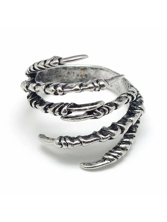 Finger Snake Textured Ring Claw Adjustable Antique Silver Statement Polished P432