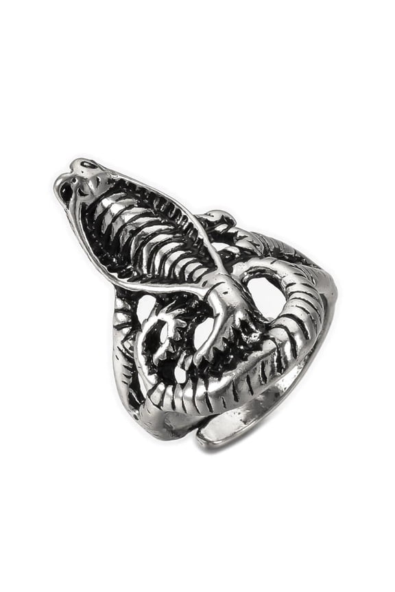 Alloy Finger Ring Wide B Ring Snake Antique Silver Size 7 Adjustable 17.5Mm P411