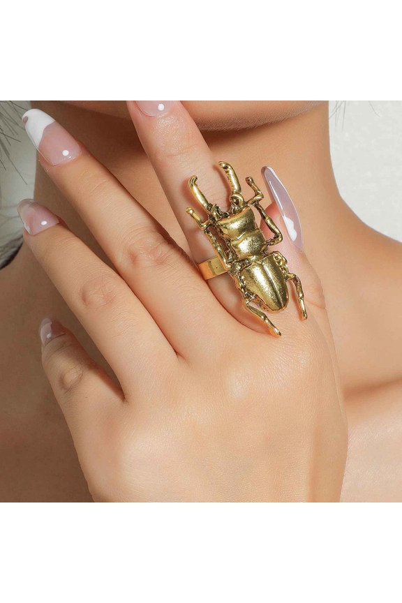 Alloy Finger Rings Beetle Antique Golden Inner Diameter: 17mm