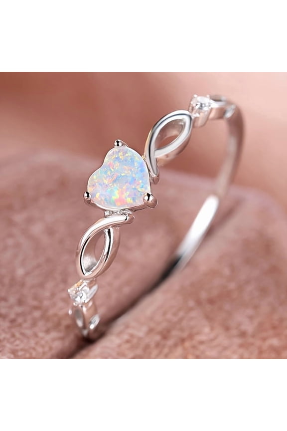 Alloy Finger Rings with Brass Micro Pave Cubic Zirconia and Opal Finding Heart US Size 8(18.1mm) for diy