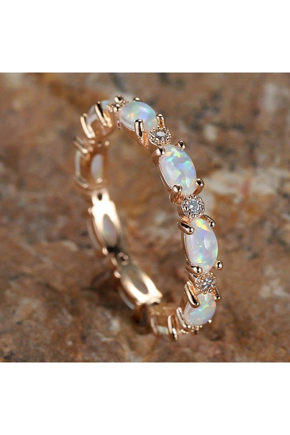 Alloy Finger Rings with Brass Micro Pave Cubic Zirconia and Opal Finding Oval US Size 8(18.1mm)