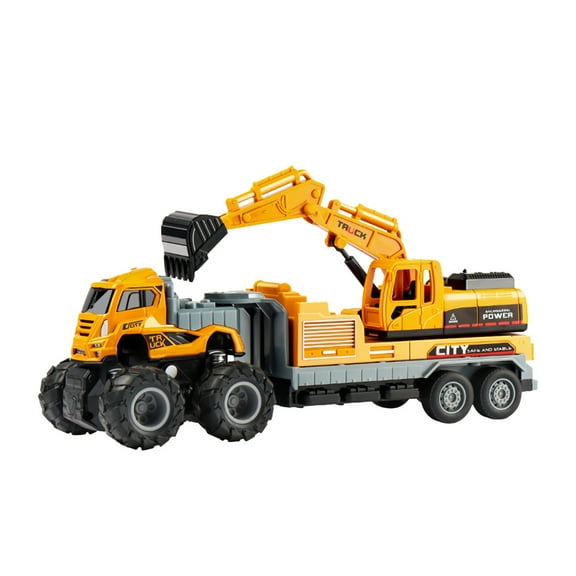 Alloy Four Wheel Drive Excavator Toy For Boys Double Inertia Construction Vehicle Model