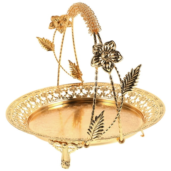 Alloy Fruit Tray with Handle Cupcake Display Tray Retro Snack Plate Food Dessert Stand Kitchen Countertop Plate Bread Candy Tray for Wedding Party Decorations