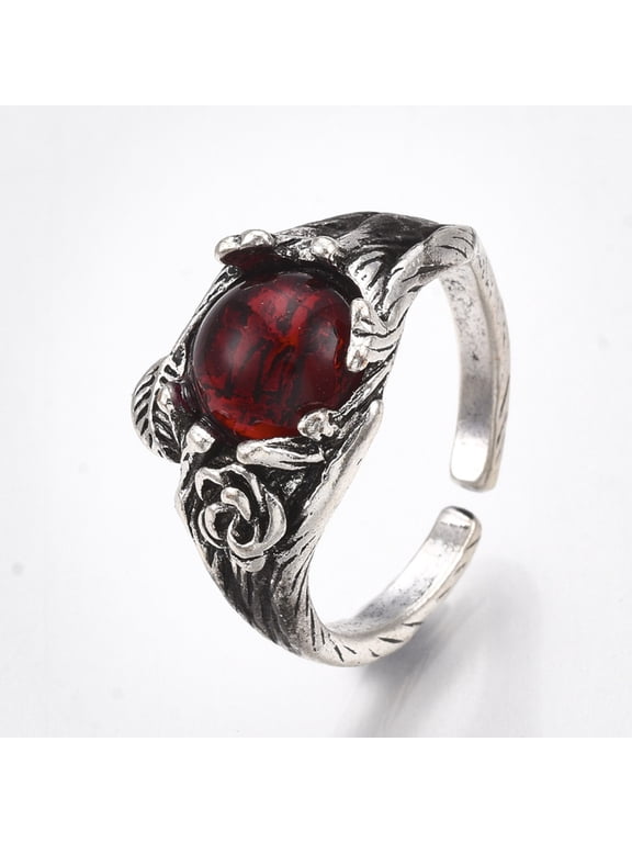 Alloy Glass Cuff Finger Rings Wide Band Rings Silver FireBrick US Size 8 1/2(18.5mm)