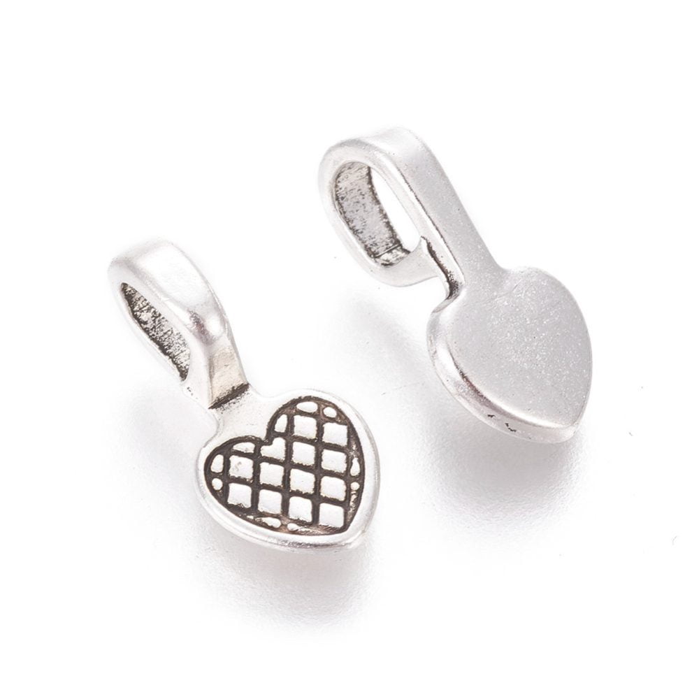 Alloy Glue-on Flat Pad Bails Silver Lead Free Cadmium Free Heart Silver 16x8x1mm Hole: 4mm
