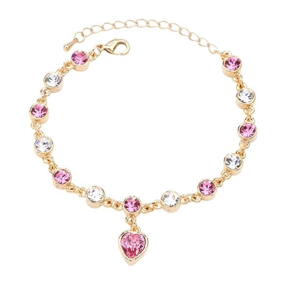 Alloy Heart Charm Link Bracelet for Women Glass Heart Chain Simple Jewelry Birthday Gifts