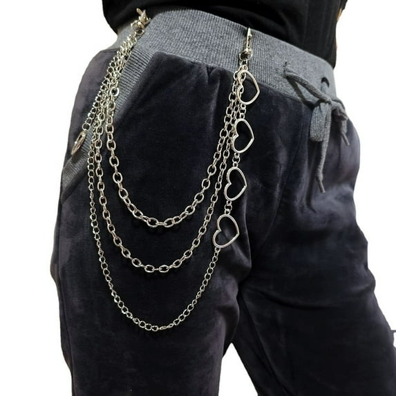 Alloy Heart Link 3 Layer Chain Belts for Pants Platinum 400mm Alloy