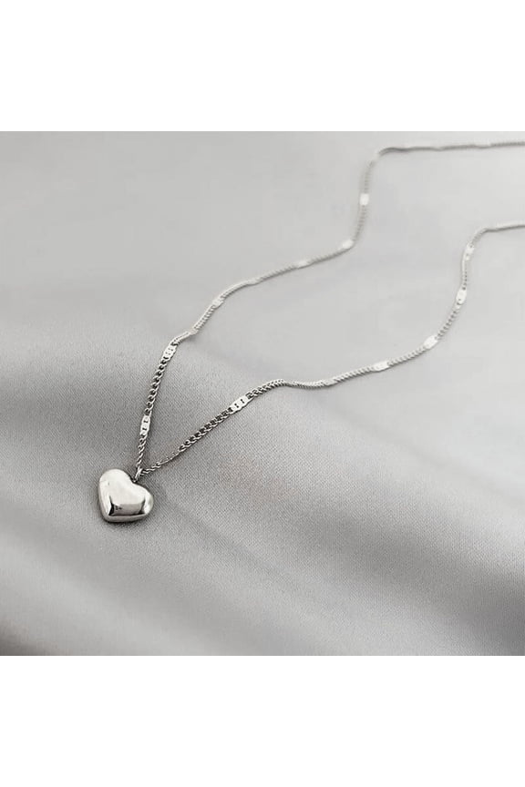 Alloy Heart Pendant Figaro Chain Necklaces for Women Platinum 15.75 inch(40cm)