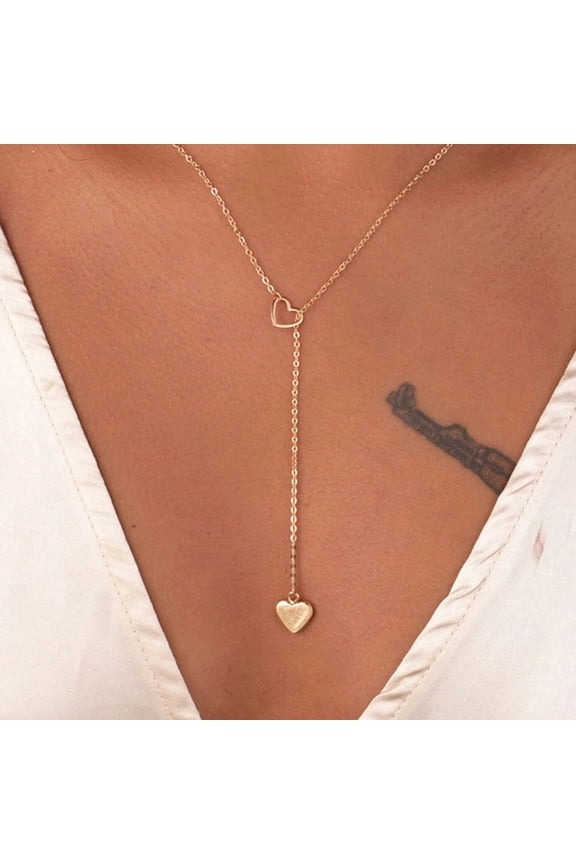 Alloy Heart Ring Pendant Lariat Necklaces for Women Golden 21.46 inch(54.5cm)