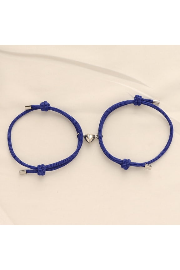 Alloy Heart-shaped Magnetic Rope Bracelets for Couple Girlfriends Blue 5-1/2~10-1/4 inch(14~26cm)