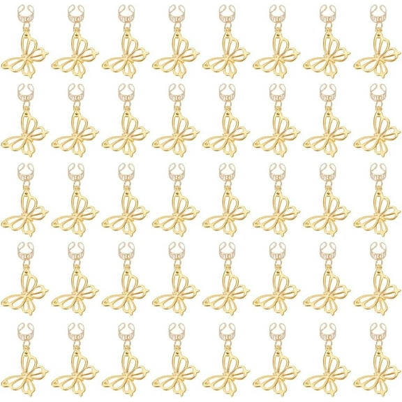 Alloy Hollow Braiding Hair Pendants Decoration Clips Butterfly Golden 40mm 20pcs/set 2 set/box