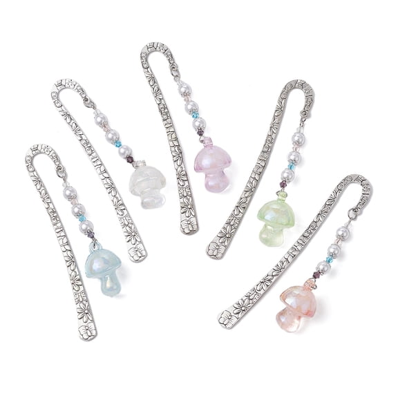 Alloy Hook Bookmarks Acrylic Mushroom Pendant Bookmarks Mixed color 125mm 5pcs/set Alloy