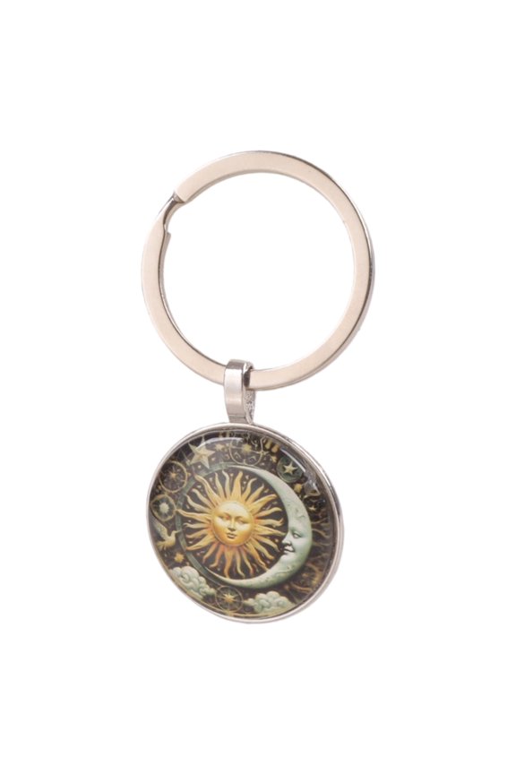 Alloy Keychain Featuring Sun God Pattern and Shining Gemstones for Daily Accessory Use