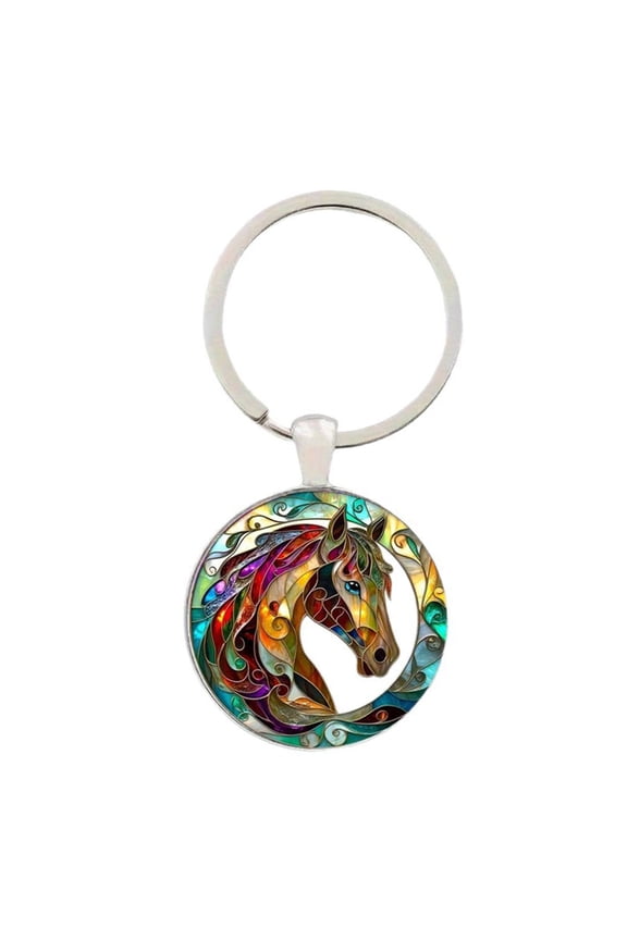 Alloy Keychain With Dome Glass Horse Charm For Keys Purses Decorative Chain Accessories for Women Girls