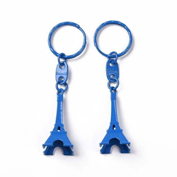 Alloy Keychain with Iron Ring Eiffel Tower Dodger Blue 9.9cm