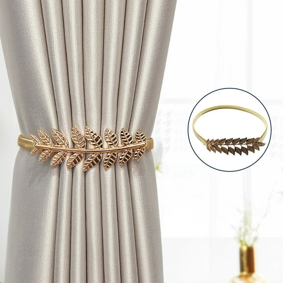 Alloy Leaf Curtain Tiebacks, 18.1in Adjustable Drapery Holdbacks, Elastic Metal Strap, Snap Buckle, No Tools Needed, Home Office Window Decor, Fits Thin Thick Curtains